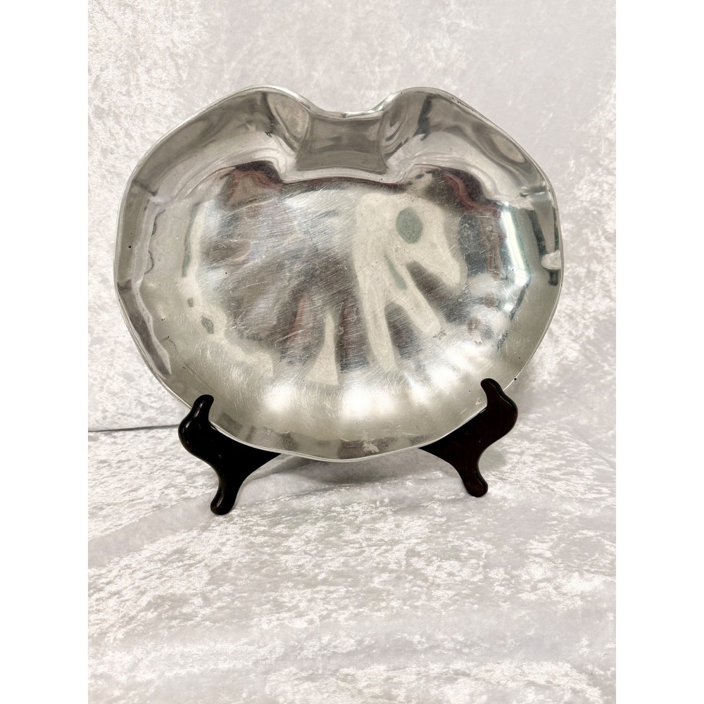 Vintage Burdines Silver Pewter Scalloped Serving Bowl Organic‎ Modern 8 Inch